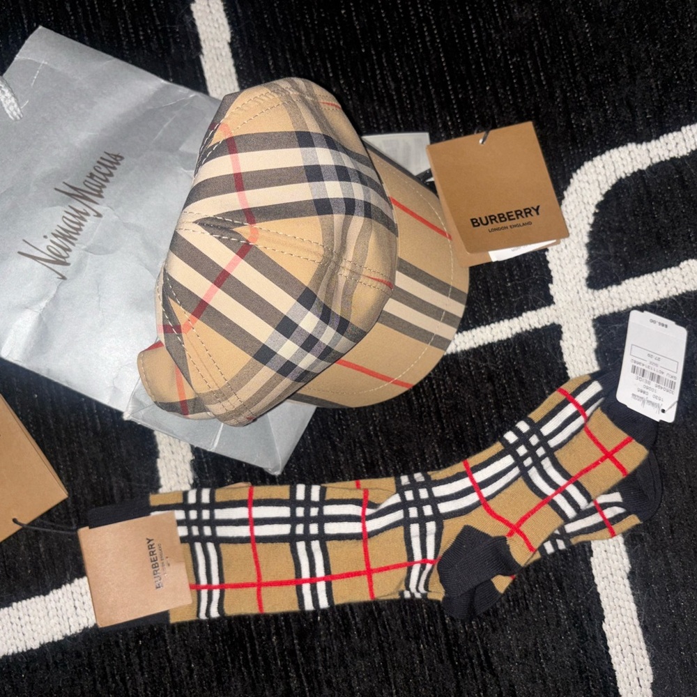 Kids Burberry Plaid Socks & Matching Hat